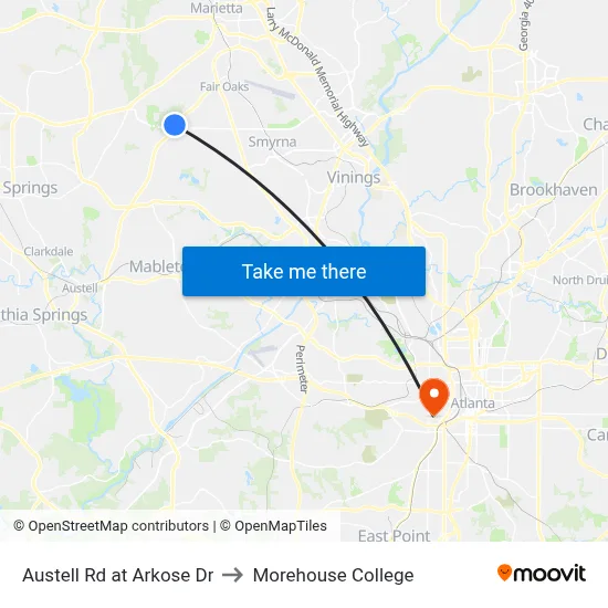 Austell Rd at Arkose Dr to Morehouse College map
