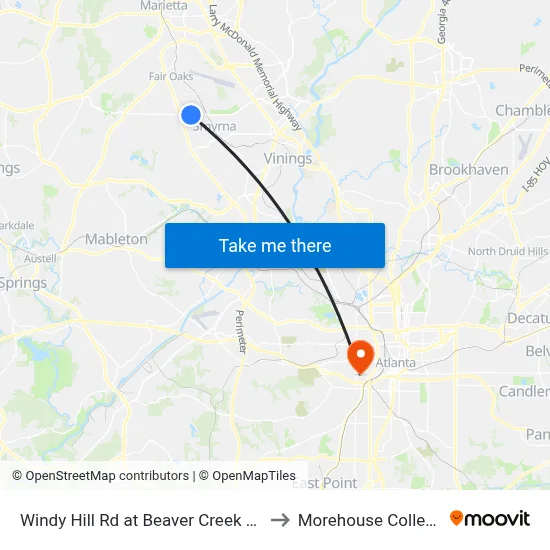 Windy Hill Rd at Beaver Creek Rd to Morehouse College map