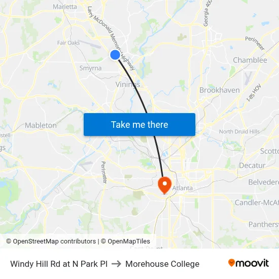 Windy Hill Rd at N Park Pl to Morehouse College map