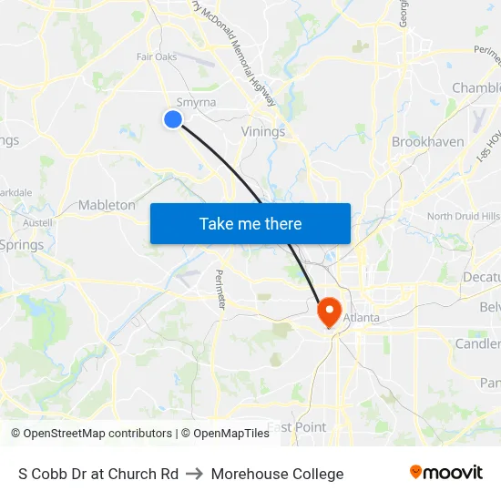 S Cobb Dr at Church Rd to Morehouse College map