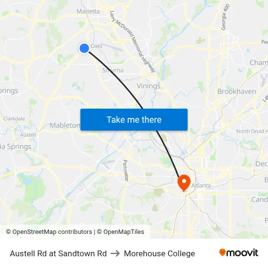 Austell Rd at Sandtown Rd to Morehouse College map
