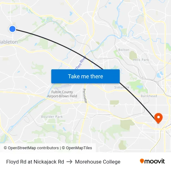 Floyd Rd at Nickajack Rd to Morehouse College map