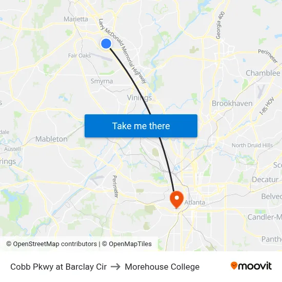 Cobb Pkwy at Barclay Cir to Morehouse College map