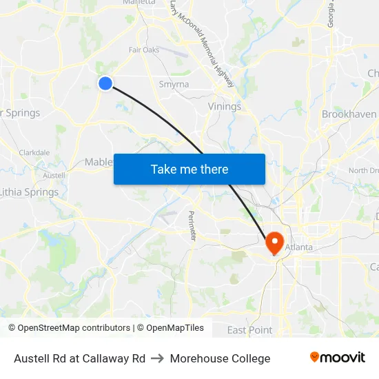 Austell Rd at Callaway Rd to Morehouse College map