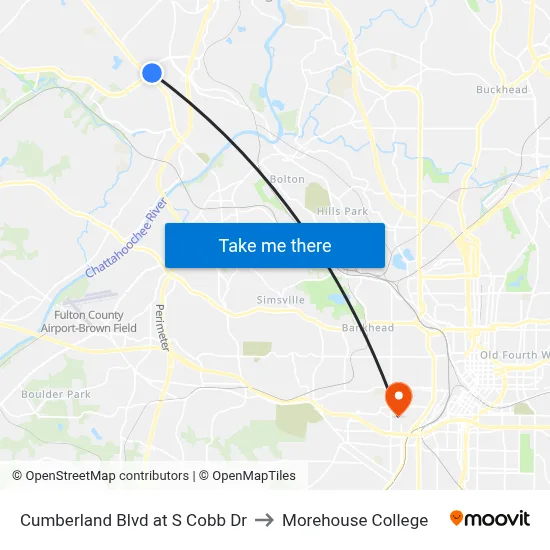 Cumberland Blvd at S Cobb Dr to Morehouse College map