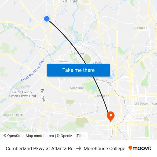 Cumberland Pkwy at Atlanta Rd to Morehouse College map