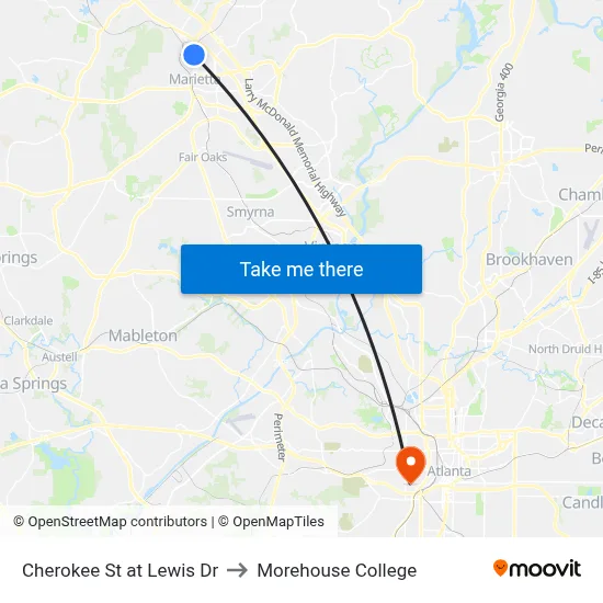 Cherokee St at Lewis Dr to Morehouse College map