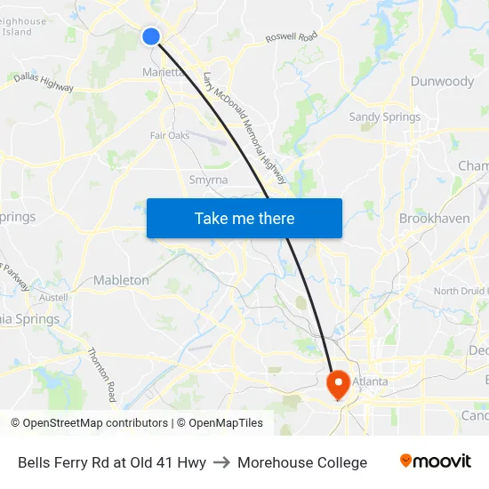 Bells Ferry Rd at Old 41 Hwy to Morehouse College map