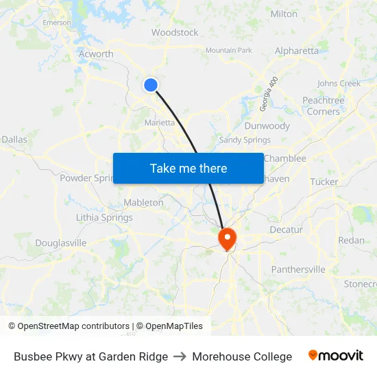 Busbee Pkwy at Garden Ridge to Morehouse College map