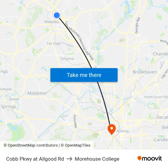 Cobb Pkwy at Allgood Rd to Morehouse College map