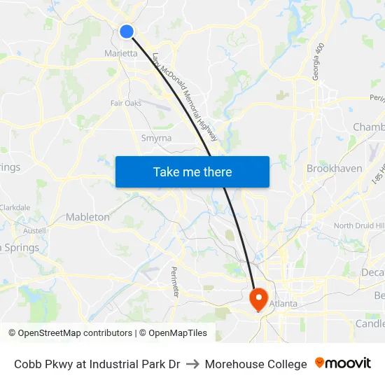 Cobb Pkwy at Industrial Park Dr to Morehouse College map