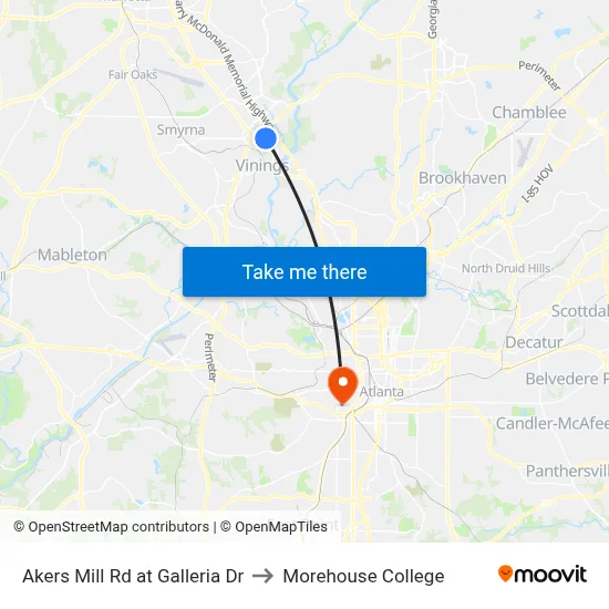 Akers Mill Rd at Galleria Dr to Morehouse College map