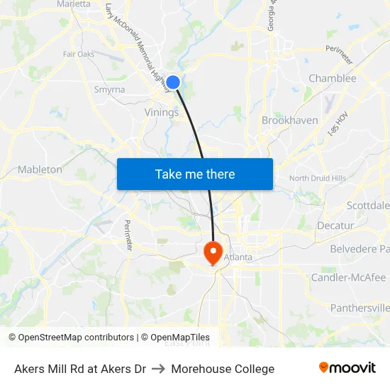 Akers Mill Rd at Akers Dr to Morehouse College map