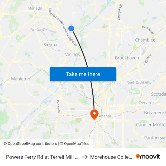 Powers Ferry Rd at Terrell Mill Rd to Morehouse College map