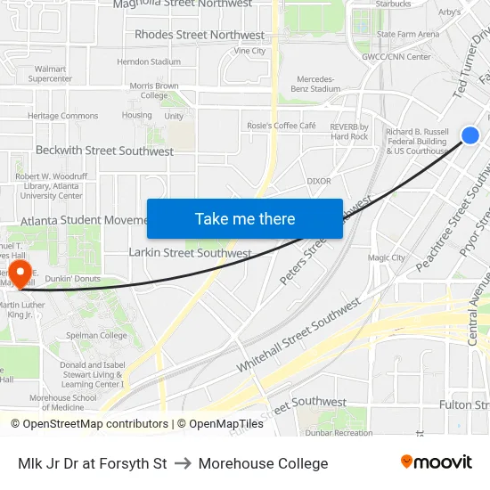 Mlk Jr Dr at Forsyth St to Morehouse College map