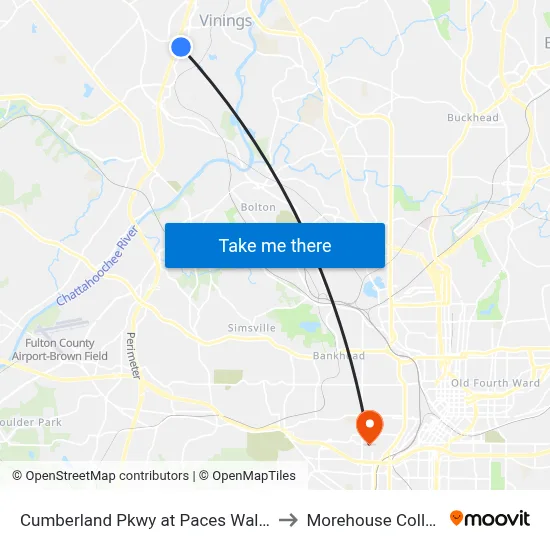 Cumberland Pkwy at Paces Walk SE to Morehouse College map