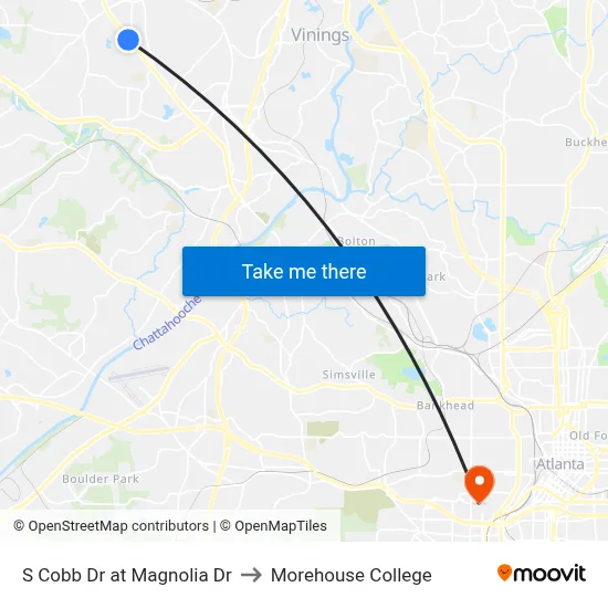 S Cobb Dr at Magnolia Dr to Morehouse College map