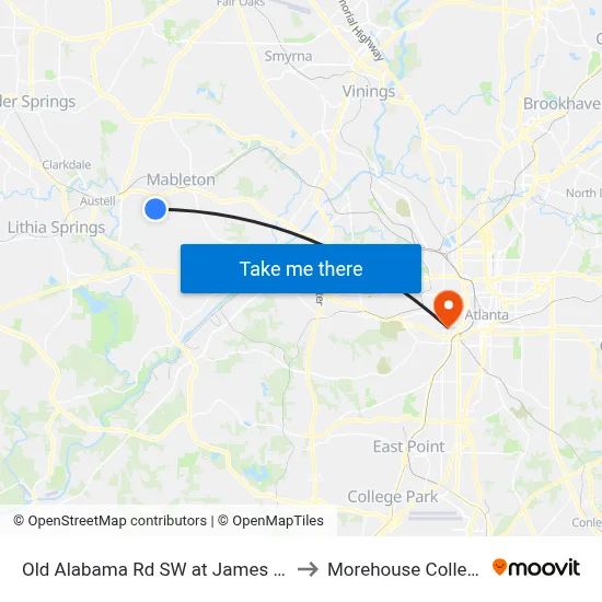 Old Alabama Rd SW at James Rd to Morehouse College map