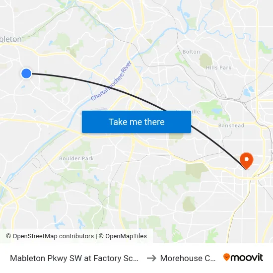 Mableton Pkwy SW at Factory Schoals Rd S to Morehouse College map