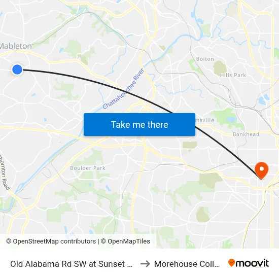 Old Alabama Rd SW at Sunset Blvd to Morehouse College map