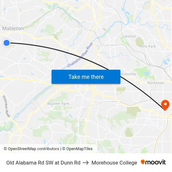 Old Alabama Rd SW at Dunn Rd to Morehouse College map