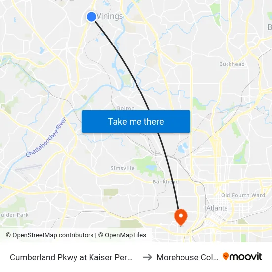 Cumberland Pkwy at Kaiser Permanente to Morehouse College map