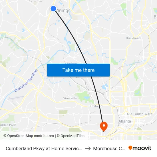 Cumberland Pkwy at Home Services at Home to Morehouse College map