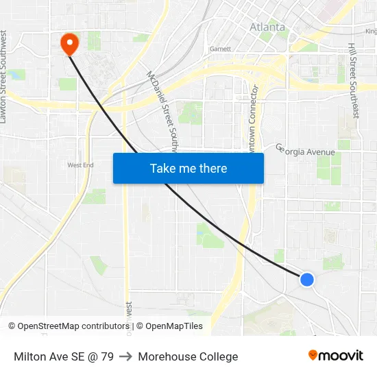 Milton Ave SE @ 79 to Morehouse College map