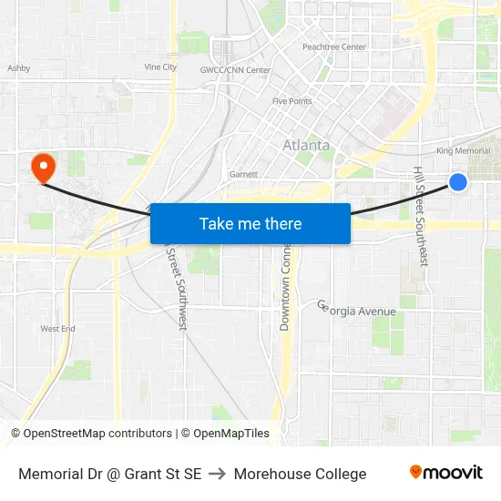 Memorial Dr @ Grant St SE to Morehouse College map