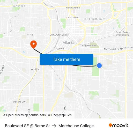 Boulevard SE @ Berne St to Morehouse College map