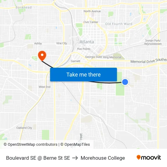 Boulevard SE @ Berne St SE to Morehouse College map