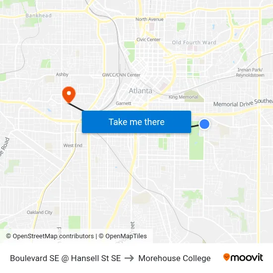 Boulevard SE @ Hansell St SE to Morehouse College map