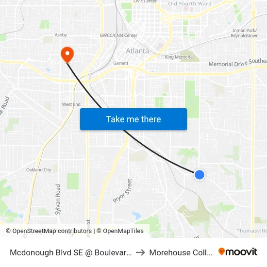 Mcdonough Blvd SE @ Boulevard SE to Morehouse College map