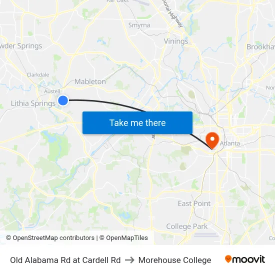 Old Alabama Rd at Cardell Rd to Morehouse College map