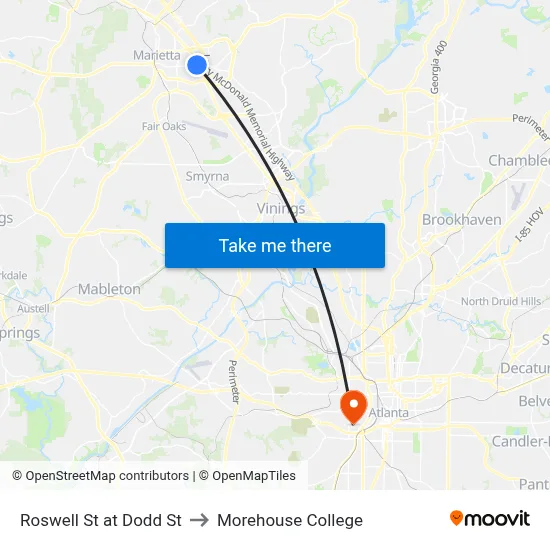 Roswell St at Dodd St to Morehouse College map