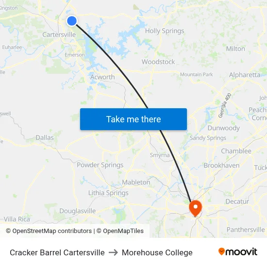 Cracker Barrel Cartersville to Morehouse College map