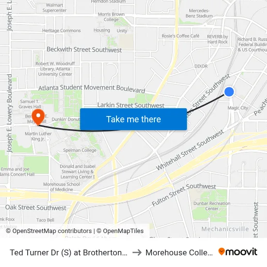 Ted Turner Dr (S) at Brotherton St to Morehouse College map