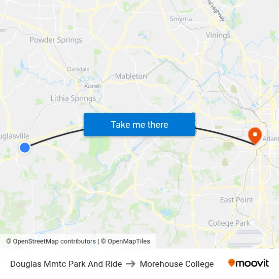 Douglas Mmtc Park And Ride to Morehouse College map