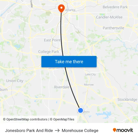 Jonesboro Park And Ride to Morehouse College map