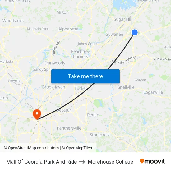 Mall Of Georgia Park And Ride to Morehouse College map