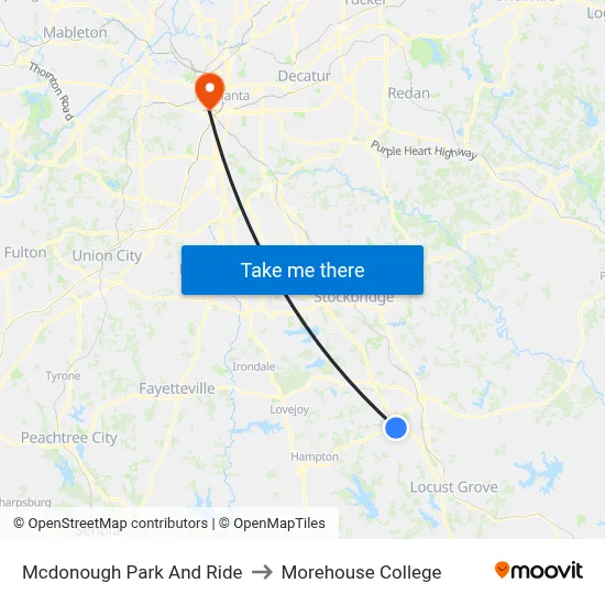 Mcdonough Park And Ride to Morehouse College map