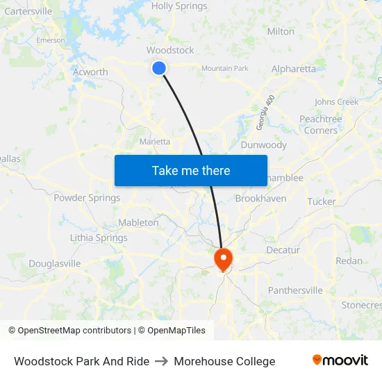 Woodstock Park And Ride to Morehouse College map