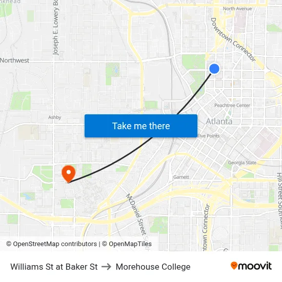 Williams St at Baker St to Morehouse College map