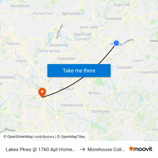 Lakes Pkwy @ 1760 Apt Homes Ob to Morehouse College map