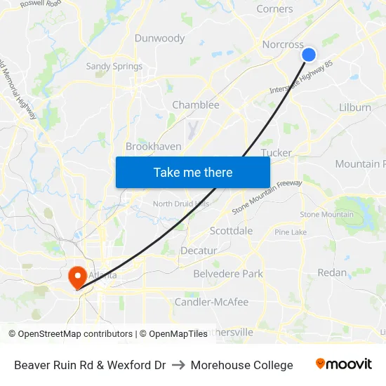 Beaver Ruin Rd & Wexford Dr to Morehouse College map