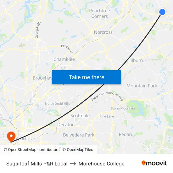 Sugarloaf Mills P&R Local to Morehouse College map