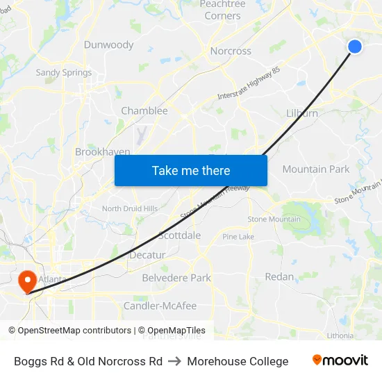 Boggs Rd & Old Norcross Rd to Morehouse College map