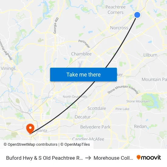 Buford Hwy & S Old Peachtree Rd Ob to Morehouse College map