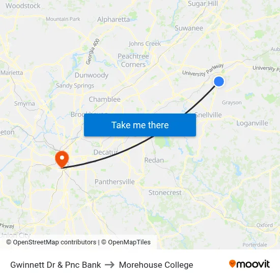 Gwinnett Dr & Pnc Bank to Morehouse College map