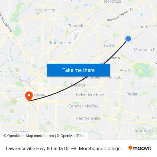 Lawrenceville Hwy & Linda Dr to Morehouse College map